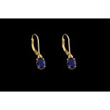 Ladies Attractive Pair of Sapphire Set 9ct Gold Earrings,