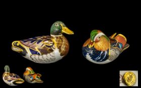 Royal Crown Derby Hand Painted Paperweights, two, comprising 1/ 'Mandarin Duck',