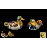 Royal Crown Derby Hand Painted Paperweights, two, comprising 1/ 'Mandarin Duck',