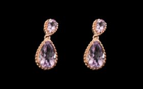 Rose de France Amethyst Pear Drop Earrings, 8cts of pear cut, solitaire,