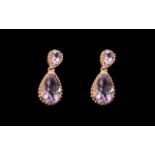 Rose de France Amethyst Pear Drop Earrings, 8cts of pear cut, solitaire,