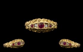 Edwardian Period Attractive Ruby and Diamond Set Ring with excellent ornate setting and colour;