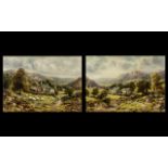 R J Hammond - Pair of Oil Paintings on Canvas depicting country scenes with figures in landscapes,