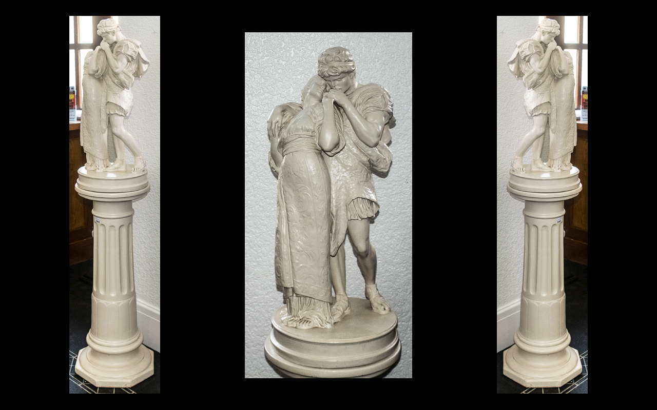 Late Victorian Plaster Figure Group of 'The Lovers' after the painting by Frederick, Lord Leighton, - Image 2 of 2