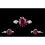 18ct White Gold - Superb Ruby and Diamond Set Dress Ring, Full Hallmark to Shank. The Central Oval