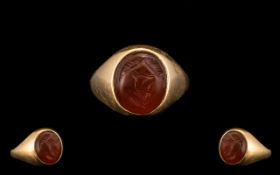 19thC Period Gents 18ct Gold Carnelian Seal Set Ring of excellent quality, not marked,