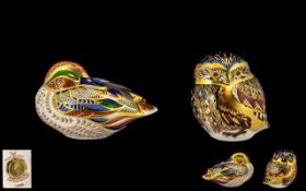 Two Royal Crown Derby Hand Painted Paperweights, comprising,