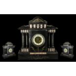 Japy Freres Paris Architectural Design Black Marble Mantle Clock with 8 day striking movement circa