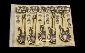 The Rolling Stones full set of five original brooches, still on cards. Issued by Invicta Co.