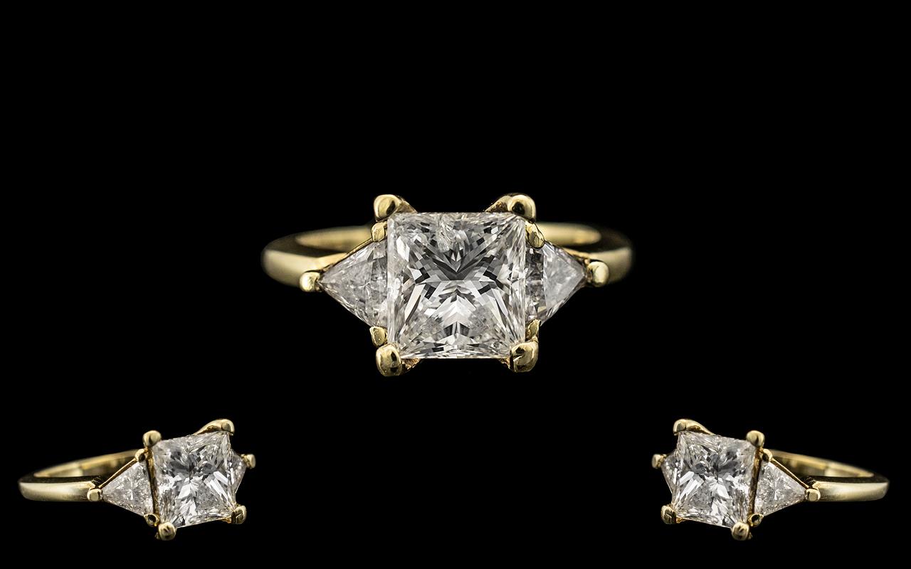 14ct Gold Stunning Quality Princess Cut Diamond Set Ring - the central princess cut diamond of top - Image 2 of 2