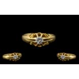 Antique Period - Top Quality 18ct Gold Single Stone Diamond Set Ring. Marked 18ct to Interior of