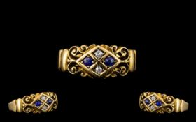 Edwardian Period Attractive Diamond and Sapphire Set Ring, the ornate setting of excellent design,