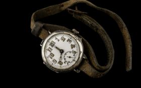 Officers 1914/18 Silver Trench Watch with original leather strap,