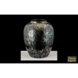 Poole Early Period Large Ovoid Shaped Lustre Vase mottled blue on black ground.