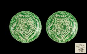Pair of Clarice Cliff Bizarre Plates Designed by Ernest Proctor, decorated in green enamels with a