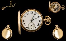 Gold Plated Keyless Full Hunter Pocket Watch, c1920,