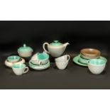 Poole Pottery Hand Made Tea Set in twin-tone Ice Green and Seagull Poole. Poole Pottery No C57.