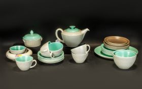 Poole Pottery Hand Made Tea Set in twin-tone Ice Green and Seagull Poole. Poole Pottery No C57.