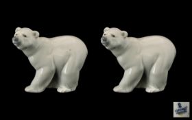 Lladro Pair of Porcelain Bear Figures - 'Polar Bears.' Attentive bears, model no. 1207. Issued