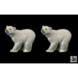 Lladro Pair of Porcelain Bear Figures - 'Polar Bears.' Attentive bears, model no. 1207. Issued