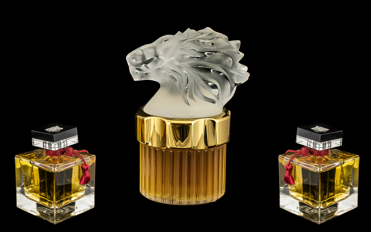 Lalique of Paris Superb Gold Banded Glass Eau de Parfum Bottle, (Full), - Image 2 of 2