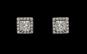 18ct White Gold Superb Quality and Attractive Pair of Diamond Earrings of Contemporary Design,