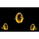 9ct Gold Large & Attractive Single Stone Citrine Set Ring, excellent setting,