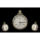 Victorian Period Independent Centre Keyless Silver Chronograph Pocket Watch with Secondary Dial.