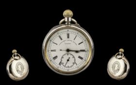 Victorian Period Independent Centre Keyless Silver Chronograph Pocket Watch with Secondary Dial.