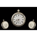 Ladies Plain Silver Cased Keywind Fob Watch with white enamel dial. Hallmark Birmingham 1883.