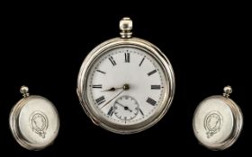 Ladies Plain Silver Cased Keywind Fob Watch with white enamel dial. Hallmark Birmingham 1883.