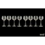 Stuart Signed Cut Crystal Set of Eight Wine Glasses. Early Stuart pattern, all signed to bases. 7.