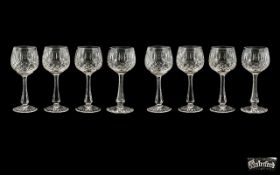 Stuart Signed Cut Crystal Set of Eight Wine Glasses. Early Stuart pattern, all signed to bases. 7.