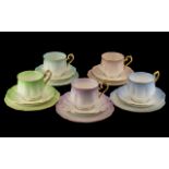 Royal Albert 'Rainbow' Bone China Trios, five in total, comprising a cup, saucer and side plate,