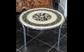 1960s Italian Designer Round Topped Coffee Table on Tubular Chrome Legs,