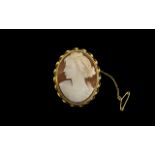 A Shell Cameo Set in 9ct Gold Mount with rope twist border, fully hallmarked.