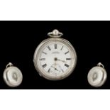 American Watch Company Waltham Silver Open Faced Key Wind Pocket Watch.