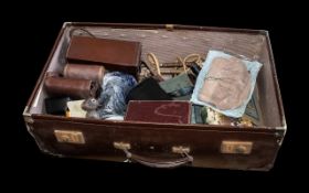 Early to Mid 20thC Suitcase Containing a Quantity of Collectables and Ephemera.