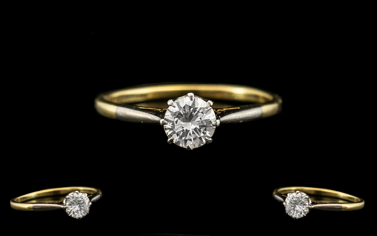 18ct Gold and Platinum High Quality Single Stone Diamond Set Ring, - Image 2 of 2