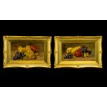 Pair of Oil Paintings on Canvas Laid Down on Board, depicting grapes,