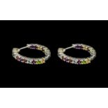 Multi Gemstone 'Rainbow' Hoop Earrings, oval cuts of peridot.