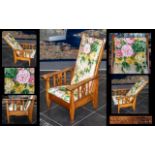 Liberty Retailed Type, Patented Arts & Crafts Child's Reclining Armchair in golden Tiger Oak, the