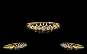 Antique Period 18ct Gold Attractive 5 Stone Diamond Set Ring, Gypsy setting.