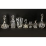 Collection Of Modern Glass To Include Three Decanters, Two Scent Bottles And Two Vases.