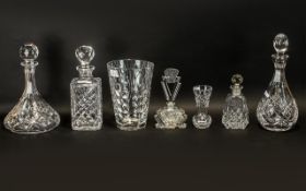 Collection Of Modern Glass To Include Three Decanters, Two Scent Bottles And Two Vases.