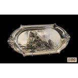 W.M.F Art Nouveau Period Silver Plated Embossed Twin Handle Tray of Wonderful Form, Features