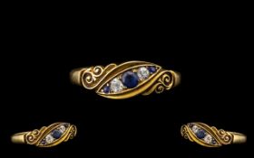 Edwardian Period Attractive 18ct gold Sapphire & Diamond Set Ring, marked 18ct.