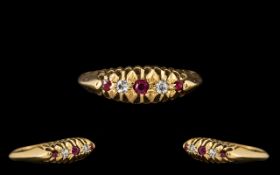 Antique Period Attractive 18ct Gold Diamond and Ruby Set Ring,