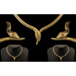Stunning Top Quality 9ct Gold Egyptian Revival Style Snake Head Collar Necklace,