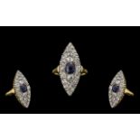 Art Deco Period Stunning 18ct Gold Diamond and Sapphire Set Dress Ring - marked 18ct to interior of
